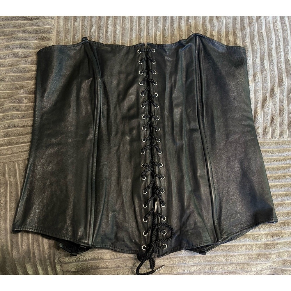 Elegant Moments Leather Corset Size 44 Lace Up Front Zip Up Back Boning EUC